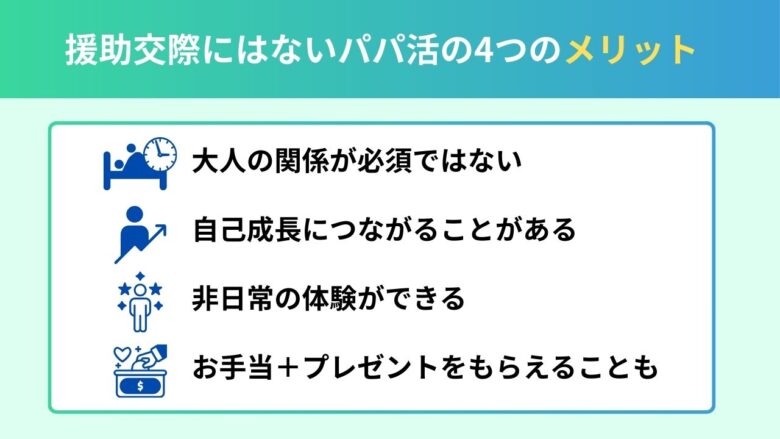パパ活の4つのメリットの可視化イメージ