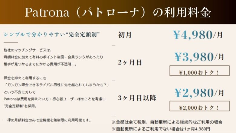 パトローナの利用料金一覧表