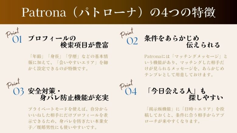 Patrona(パトローナ)の4つの特徴まとめ