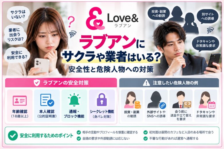 ラブアンのサクラ・業者の違いと安全対策を紹介するイラスト