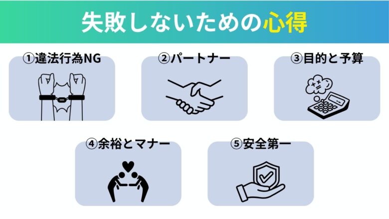 「男性が失敗しないための5つの心得」アイコン構成